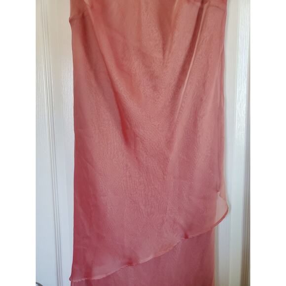 Dela-Jo by Lida Formal Shiny Salmon Pink Asymmetric Tiered Ruffle Dress, Size 8 - Picture 5 of 11